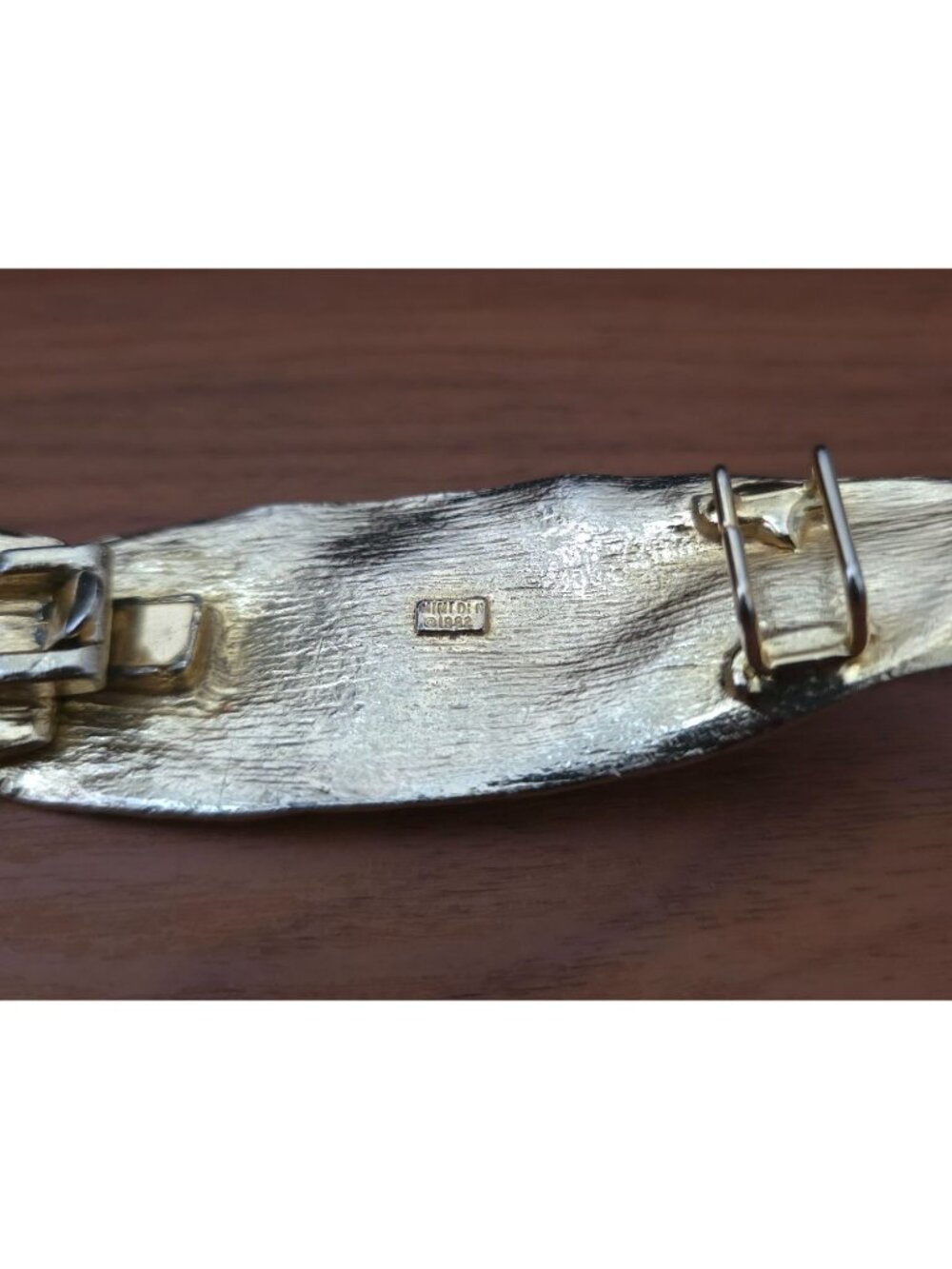 Vintage 1982 Mimi Di N Gold-Tone Leaf Design Interlocking Belt Buckle Signed - Picture 3 of 7
